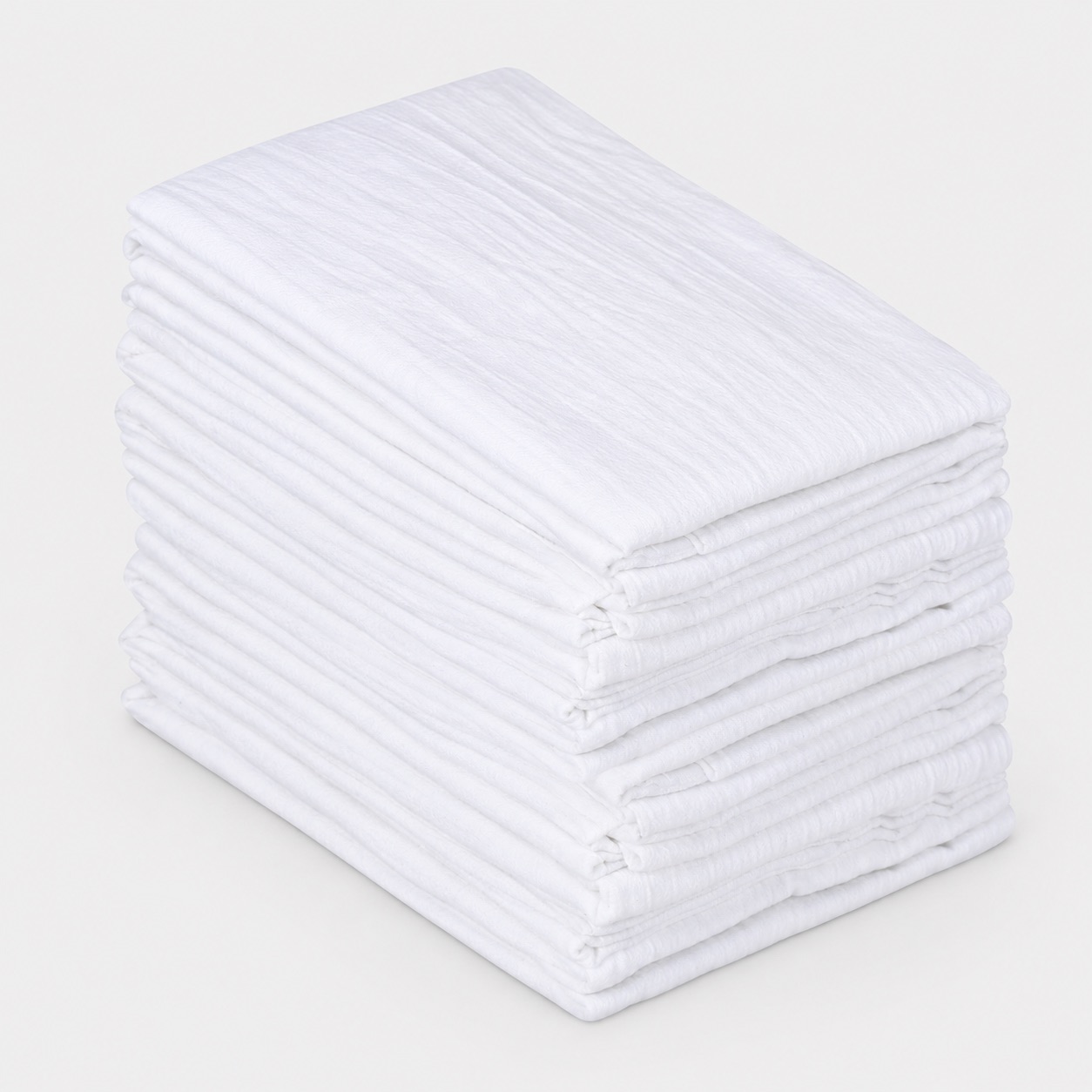 Folded Utopia Kitchen white cotton flour sack towels, studio shot