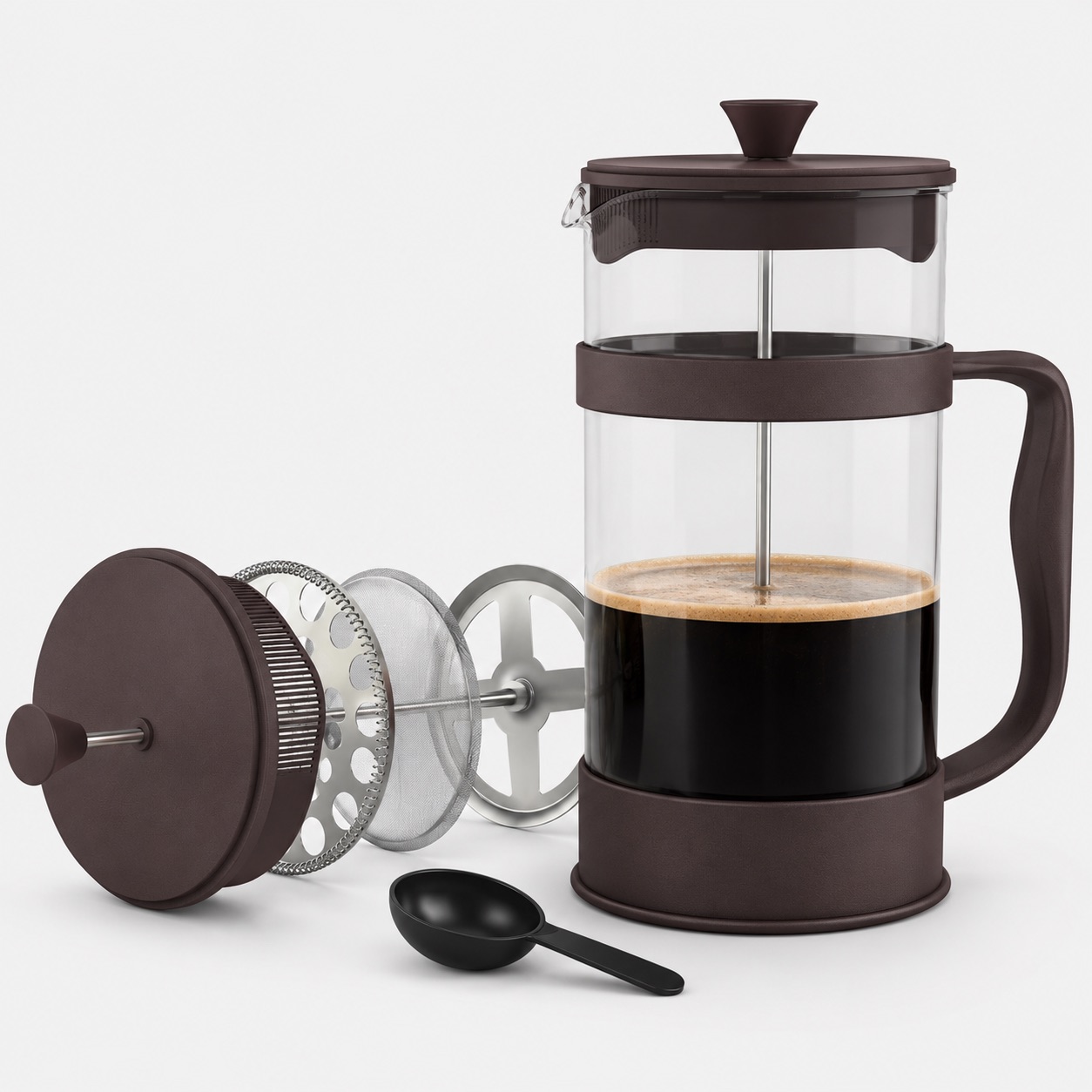 Utopia Kitchen glass and steel french press, studio shot