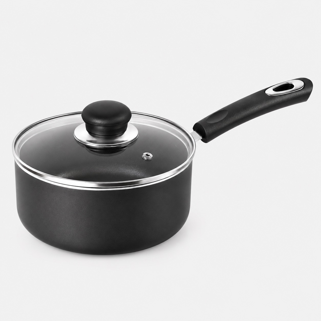 Utopia Kitchen nonstick saucepan with glass lid, studio shot